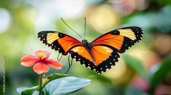 Fototapeta Vivid butterfly with detailed wings, standing out against a blurred background, capturing the essence of natural beauty.