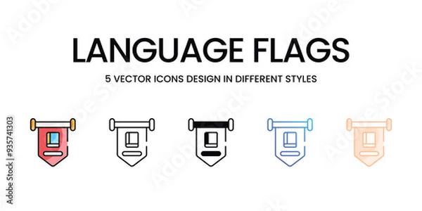 Fototapeta Language Flags icons set five different style vector stock illustration