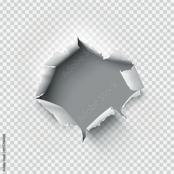 Fototapeta ragged Hole torn in ripped paper on transparent background
