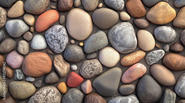 Fototapeta Multicolored Smooth River Stones in a Natural Arrangement