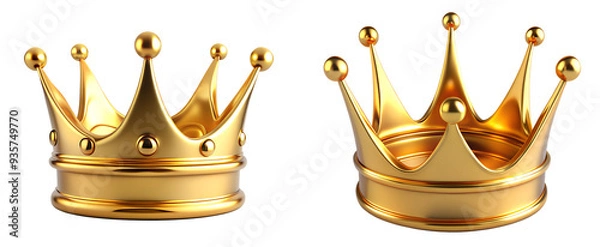 Fototapeta Golden 3D king crown isolated on transparent background. PNG