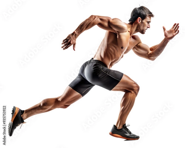 Obraz athletic man running side view, solated, transparent background, AI generated	