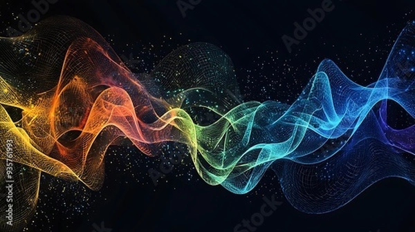 Fototapeta Telephony signal transmission in telecommunication, illustrating the flow of voice data across networks.