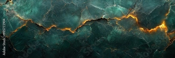 Fototapeta Emerald Stone Texture with Golden Veins