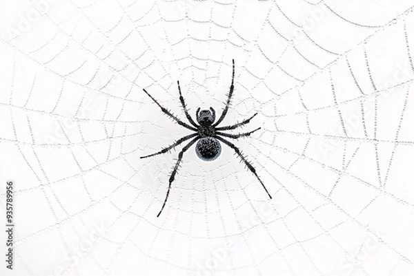 Obraz black spider is centered in a delicate white web with intricate patterns creating a detailed and spooky scene