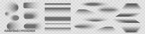 Fototapeta Square and rectangle box shadow effects. Realistic overlay and transparent shadows vector set, shades falling from objects on floor with soft black edges and dark corners, transparent background