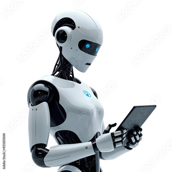 Fototapeta ai robot using on tab isolated on transparent background