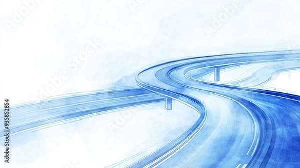 Fototapeta Highway design blueprint, development phase, intricate details, watercolor style