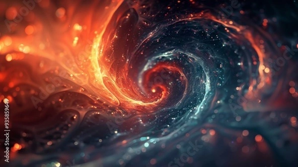 Fototapeta Swirling vortex of fiery red and deep blue hues a cosmic dance of light and dark. AI generated images.