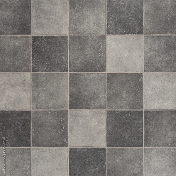 Fototapeta Dark Grey and Light Grey Checkerboard Tile Texture – Stone Flooring with Square Pattern