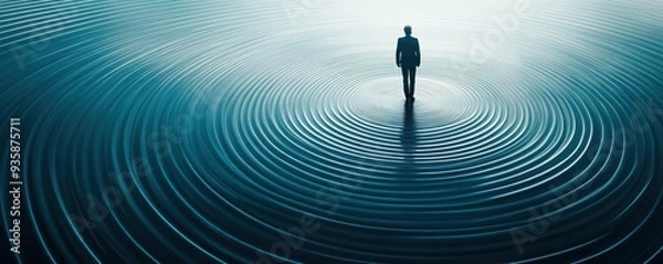 Fototapeta Concentric circles emanating from a leader at the center, representing the ripple effect of influence in leadership