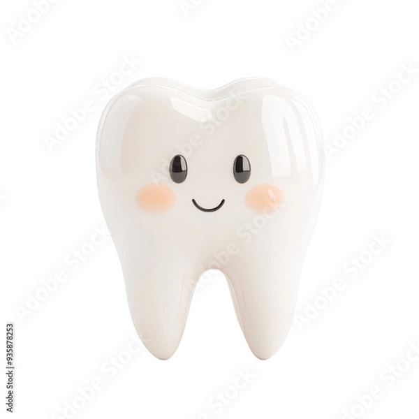 Fototapeta A cute cartoon tooth character with a smiling face, isolated on a white background.