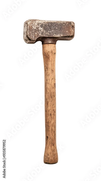 Obraz A heavy hammer with a wooden handle isolated on a white background.
