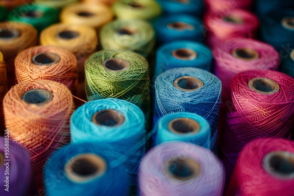 Obraz Colorful spools of thread in close-up

