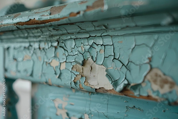 Obraz Close-up of peeling turquoise paint on wood

