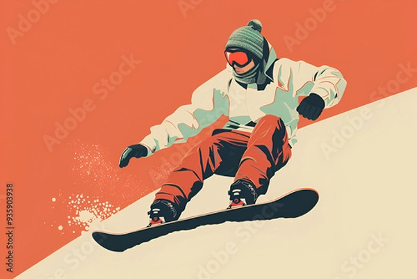 Obraz Stylized illustration of snowboarder in action

