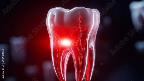 Fototapeta Tooth with red blood inside.