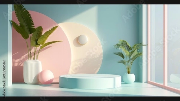 Fototapeta Minimalist Product Display with Plants.