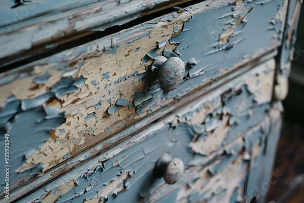 Obraz Close-up of weathered dresser with peeling paint

