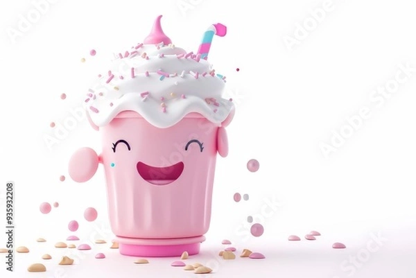 Obraz Cute cartoon milkshake with sprinkles and a happy face.