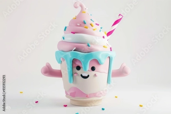 Obraz Cute 3D Cartoon Ice Cream With Sprinkles.