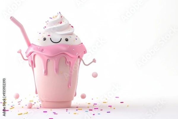Obraz Happy pink milkshake with sprinkles.