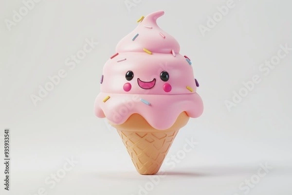 Obraz Cute Pink Ice Cream Cone with Sprinkles.
