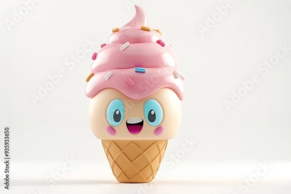 Obraz Cute 3D ice cream cone with sprinkles.