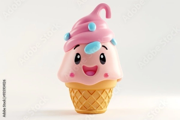 Obraz Cute 3D Cartoon Ice Cream Cone with Sprinkles.