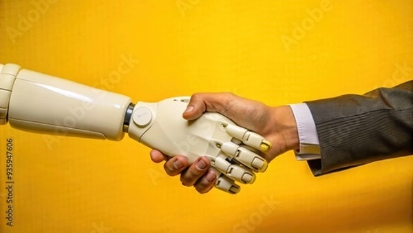 Fototapeta Human and Robot Handshake   Future Technology  Artificial Intelligence  Collaboration  Innovation
