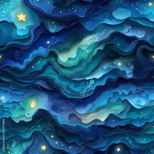 Obraz 立体ペーパークラフト風のスターリーオーロラパターン