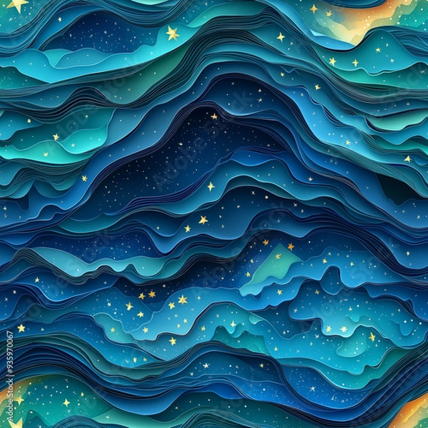 Obraz 立体ペーパークラフト風のスターリーオーロラパターン