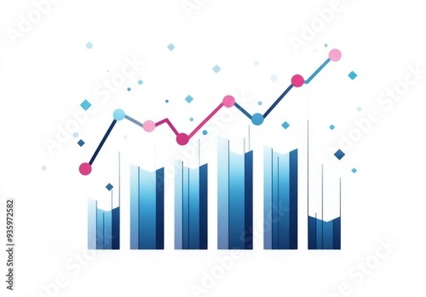 Fototapeta Flat Vector Illustration of an Upward-Trending Graph with Blue Bar Lines on a White Background Representing Business Growth and Financial Success