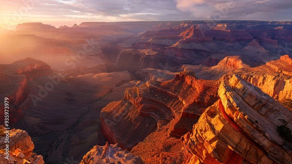 Fototapeta the majesty of erosional mountains with deep, shadowed canyons