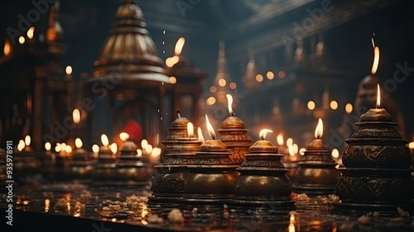 Fototapeta burning candles in a temple  