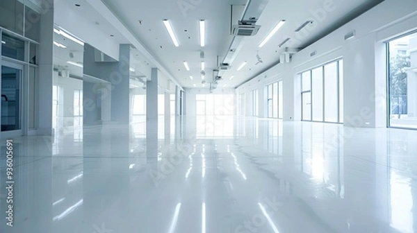 Fototapeta Clean and spacious empty showroom ready for display of products. 