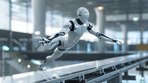 Fototapeta Robot Gymnast on Balance Beam: A robot gymnast maintaining perfect balance while performing on a beam.
