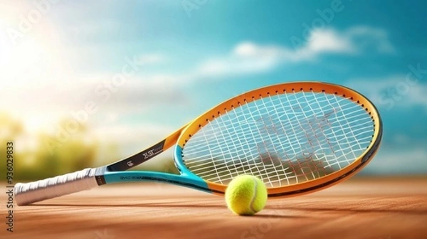 Fototapeta High-performance tennis racket made of composite material in action on the court