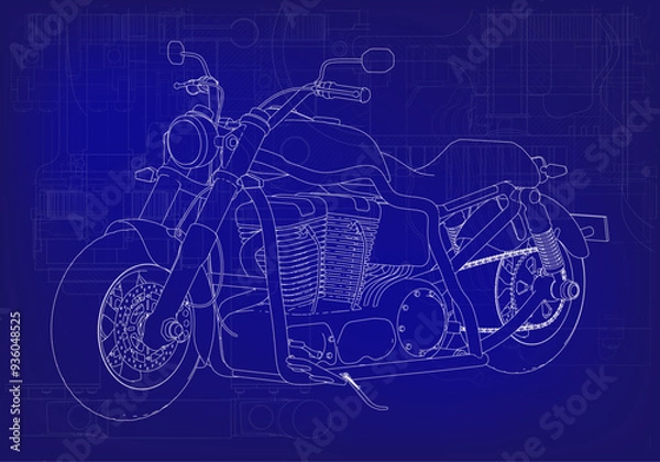 Obraz Motorcycle on a blue background. Unique design. 