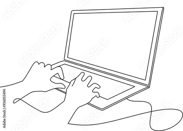 Fototapeta Continuous oneline hand are typing  on a laptop design vector 