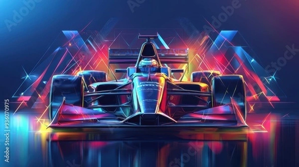 Fototapeta A colorful car with a neon green stripe on the side, futuristic and vibrant, a dynamic and exciting feel