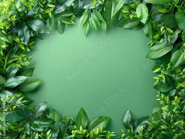 Fototapeta inimalist green leaf frame on a solid background