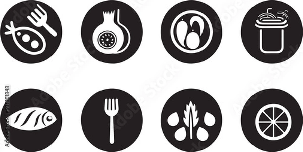 Fototapeta A straightforward vector icon set with a healthy eating habits, food portion sizes, nutrient intake, and diet diversity .icons in black and white style with isolated on white