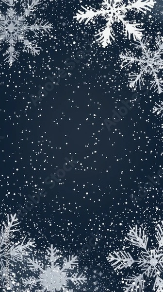 Fototapeta This image captures white snowflakes gently falling against a dark blue sky, evoking the magical and tranquil atmosphere of a quiet winter night, perfect for festive designs.