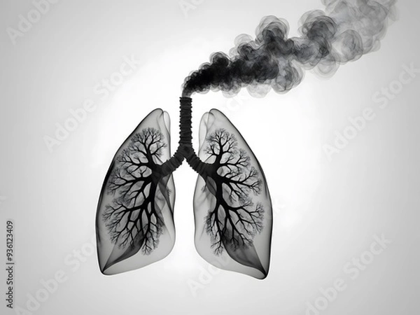 Obraz Illustration of a Human Lung with Smoke, Symbolizing Air Pollution and Health Risks from Smoking.