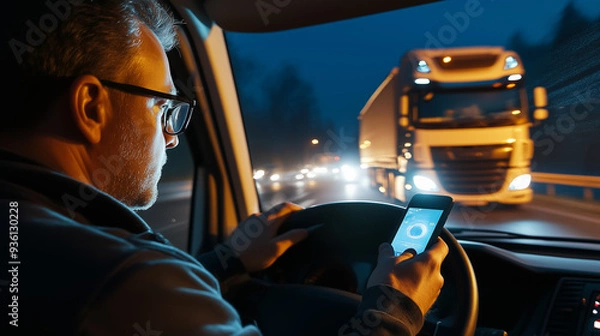 Fototapeta Driver using smartphone while driving.
