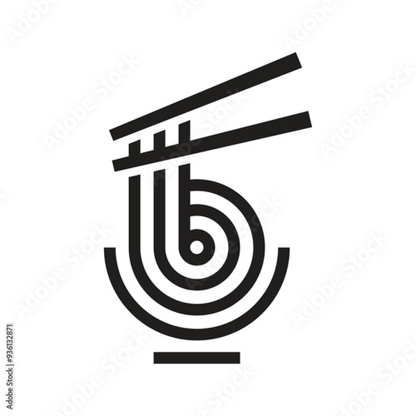 Obraz combination of noodles in a chopstick and bowl becomes the letter b logo vector