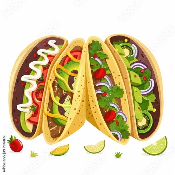 Fototapeta Flat Design Tacos with Colorful Fillings