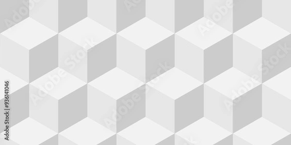 Fototapeta Minimal cubes geometric tile and mosaic wall grid retro digital hexagon technology wallpaper background. white and gray block cube structure backdrop square triangle texture vintage design.