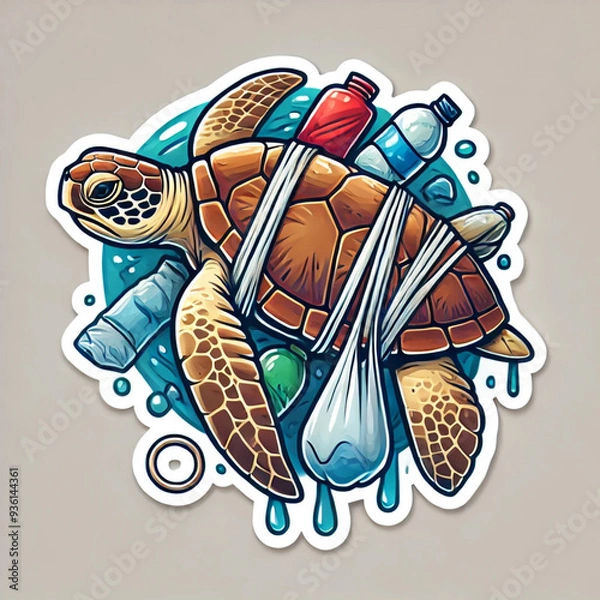 Obraz sea turtle trapped in plastic trash